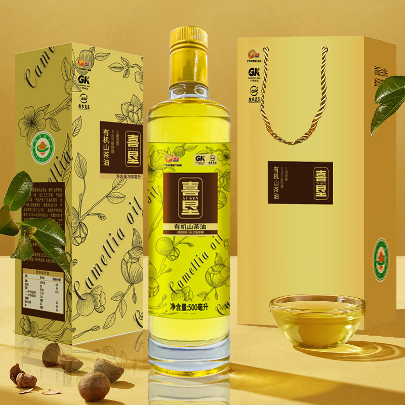 喜垦纯正有机茶籽油食用油0零反式脂肪酸 500ml*1礼盒礼袋（圆瓶）